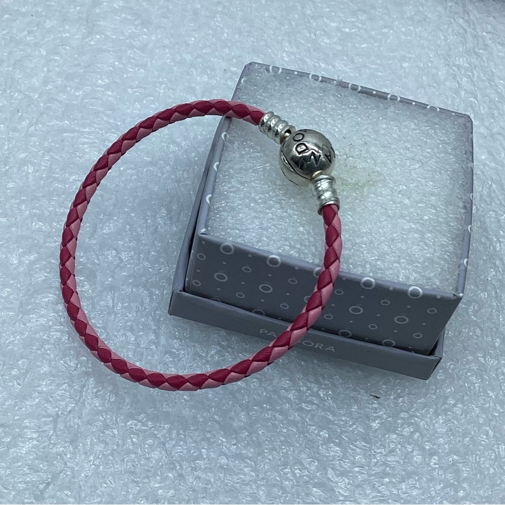 Pandora, “17CM Mixed Pink Braided Leather Bracelet 17CM/6.69 Inches